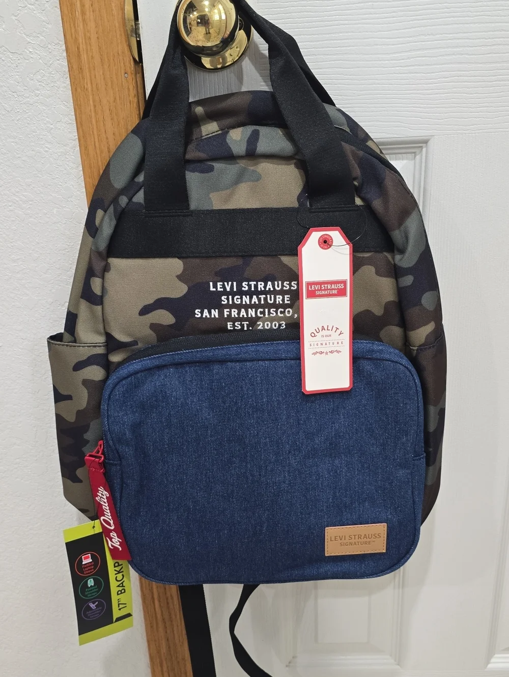 Levi's Men's Camouflage Backpack with Blue Front Pocket